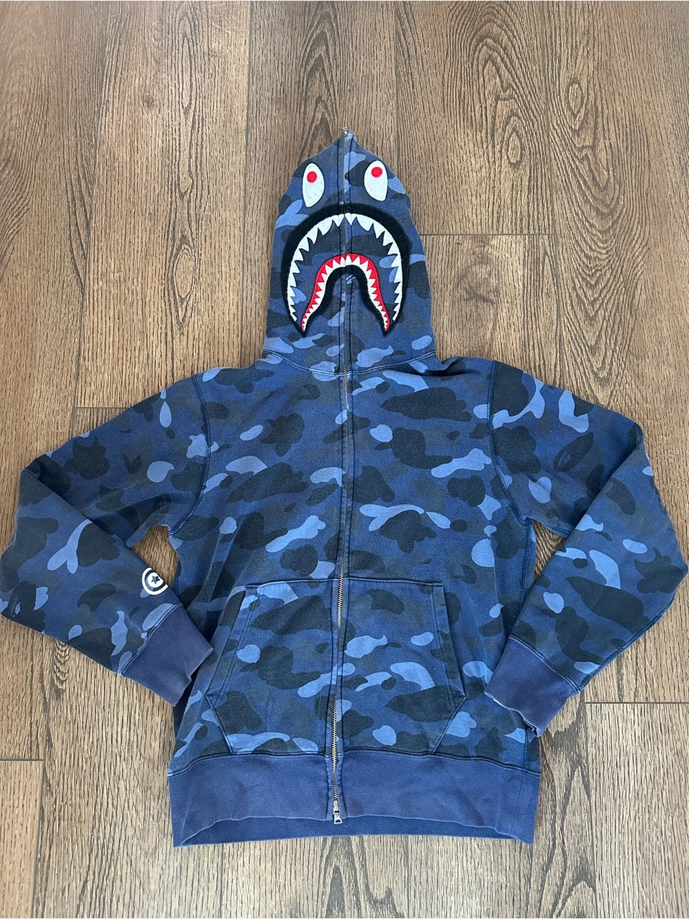 Vintage Bape Blue Camo Shark Full Zip Hoodie (M)